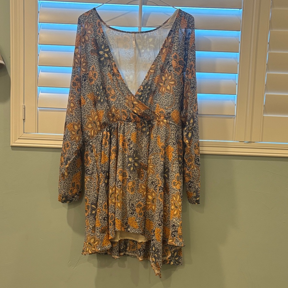 Free People Floral Midi Dress - Orange and Blue